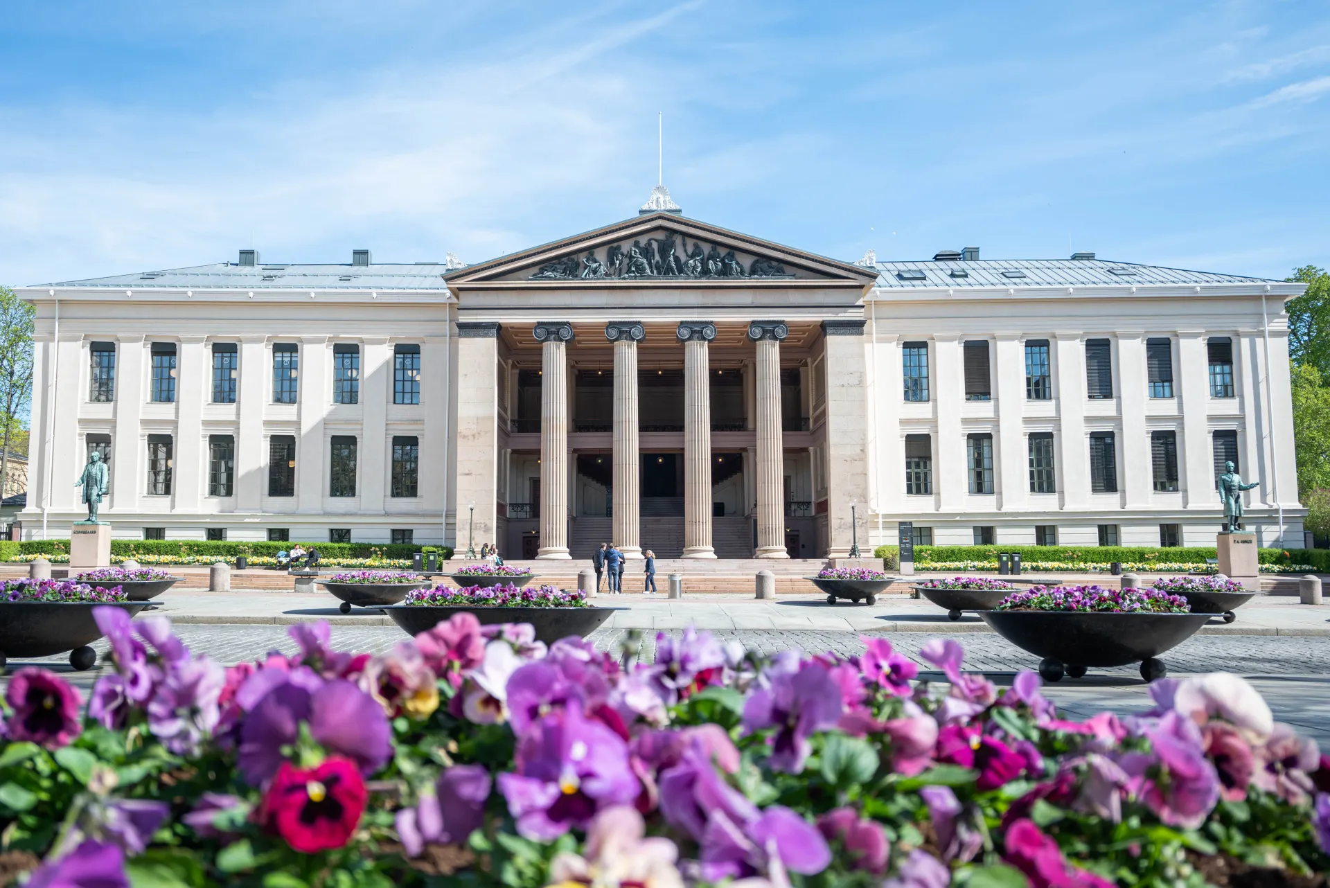 Domus Media in Oslo with a flower bed in front