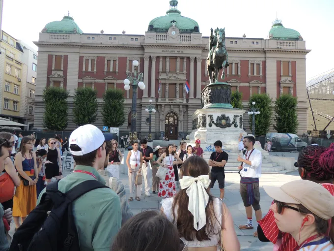 Belgrade city center with group of participants