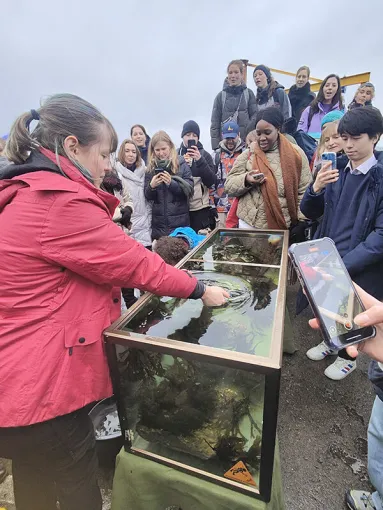 Students getting first-hand experience with marine species in the Oslo fjord. Photo: Carla Ndombo Njoya