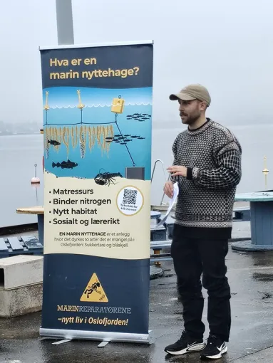 The students visited Marinreperat&oslash;rene (Marine Repairers) who are working to reestablish marine life in the Oslo fjord. Photo: Carla Ndombo Njoya