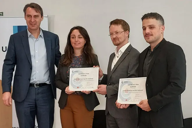 The three winners of the ICUP received the award from Rector Vincent Blondel at the University of Louvain on 25 November.