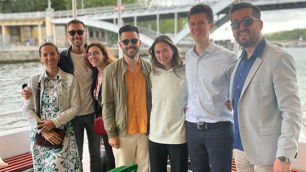 Seven people on a boat