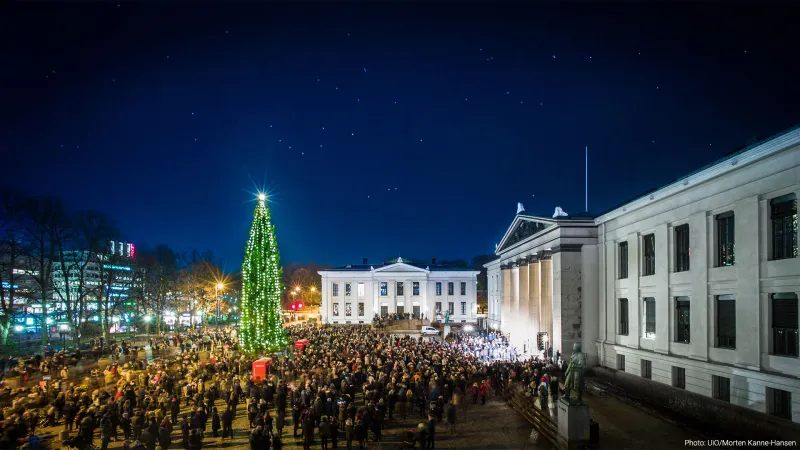 Christmas tree at the University Square in Oslo