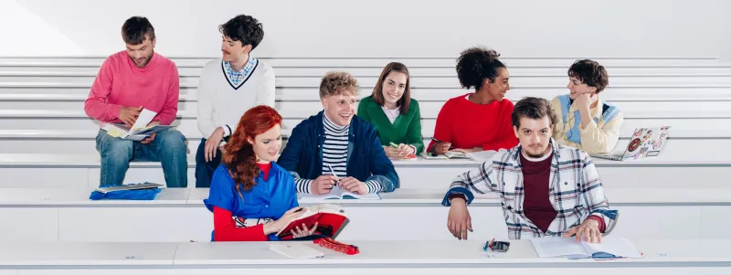 Students sitting together studying