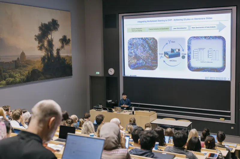 Teaching in an auditorium.