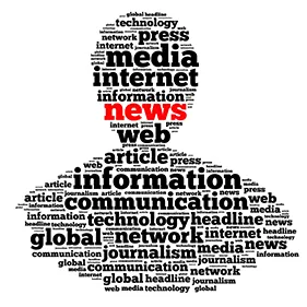 Word cloud with "news" highlighted in red text