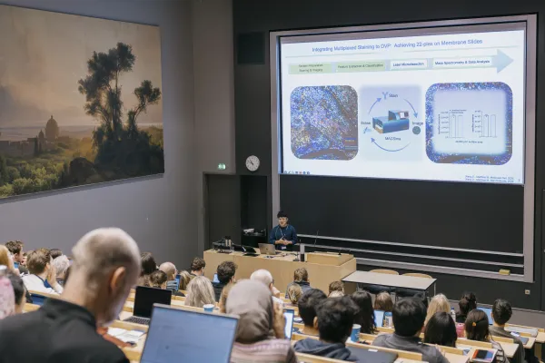 Teaching in an auditorium.